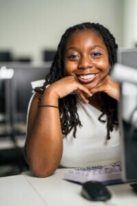 Zee at her computer