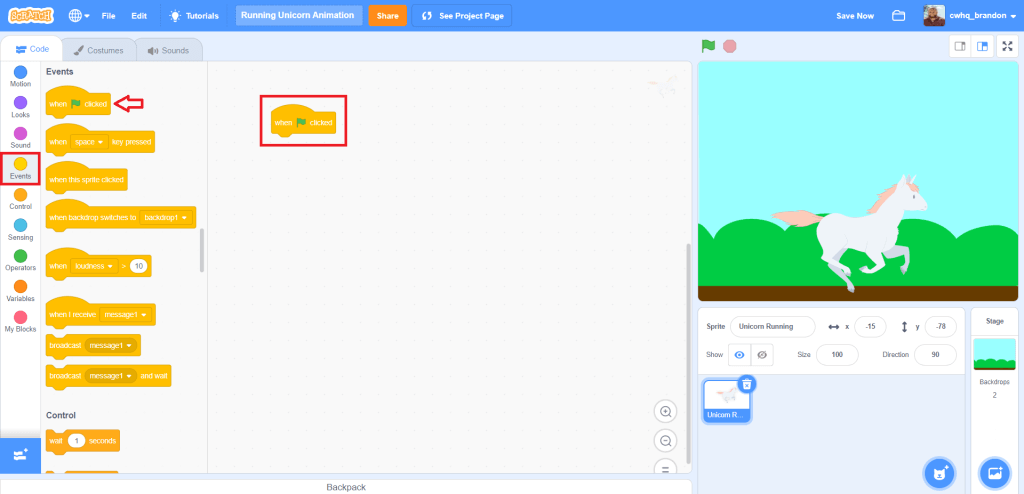 scratch animation step 10 add green flag