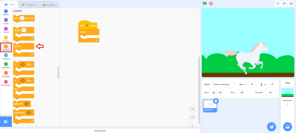 scratch animation step 11 forever block