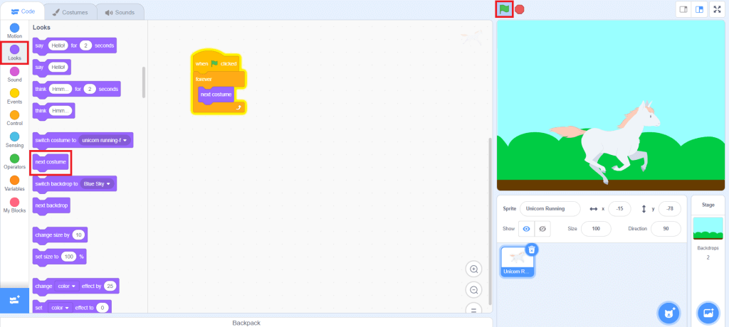 scratch animation step 12 costume block